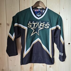 Vintage CCM Dallas Stars Hockey Jersey Boys Small Medium NHL Air Knit Maska